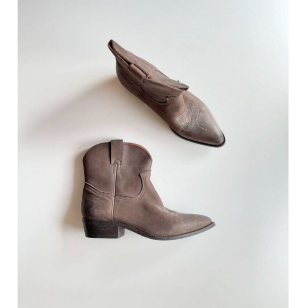SOFT MOC Brown Leather Pointed Toe Block Heel Western Cowboy Boots, Size 40
